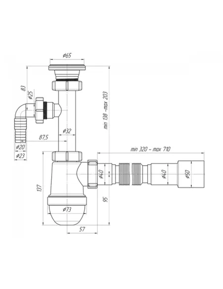 Сифон для умивальника Ani Plast З 13 15 з гнучкою гофрою, 1.25 дюйма Сифон для умивальника Ani Plast З 13 15 з гнучкою гофрою, 1.25 дюйма