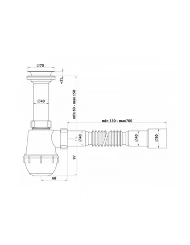 Сифон для мойки Ani Plast А 05 15 с гибкой гофрой, 1.5 дюйма