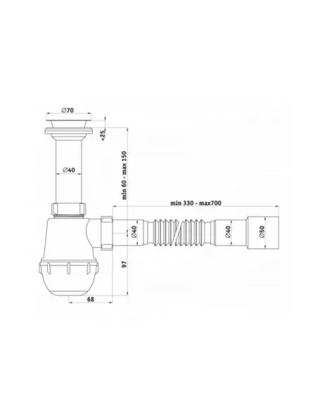 Сифон для миття Ani Plast А 05 15 з гнучкою гофрою, 1.5 дюйма