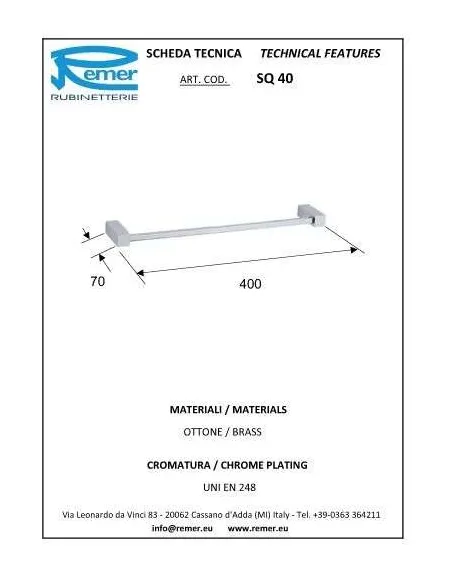 Рушникотримач Remer SQ40 Inox (40 см, хром) - 1