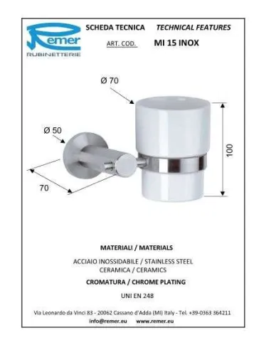 Склянка Remer Minimal MI 15 Inox (одинарний, настінний) - 1
