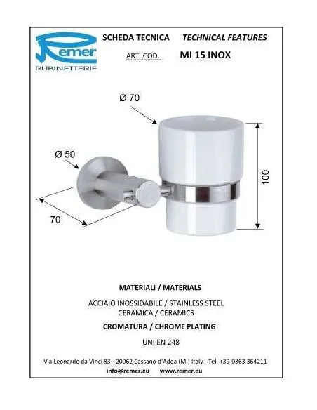Склянка Remer Minimal MI 15 Inox (одинарний, настінний) - 1