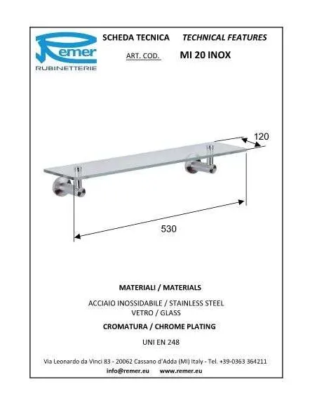 Полка Remer Minimal MI 20 Inox (стекло) - 1