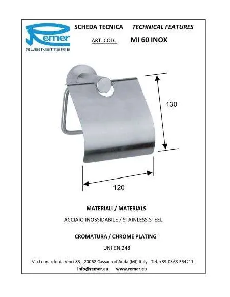 Тримач для туалетного паперу Remer Minimal MI 60 Inox (з кришкою) - 1