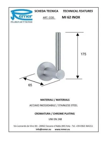 Тримач для туалетного паперу Remer Minimal MI 62 Inox (вертикальний) - 1