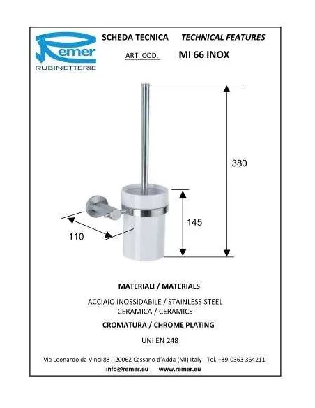 Йоршик для унітазу Remer Minimal MI 66 Inox - 1