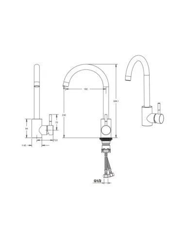 Змішувач для кухні Venta VS402UG, нержавіюча сталь, графіт