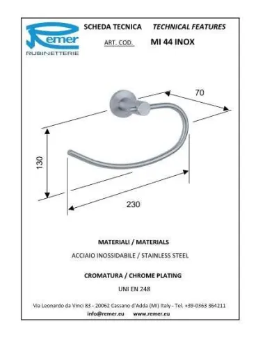 Рушникотримач Remer Minimal MI 44 Inox (кільце, хром) - 1