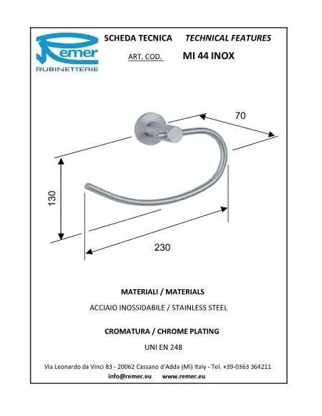 Рушникотримач Remer Minimal MI 44 Inox (кільце, хром) - 1