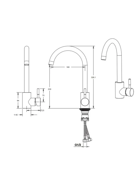 Смеситель для кухни Venta VS402US-bright gray-09, нержавеющая сталь, серый