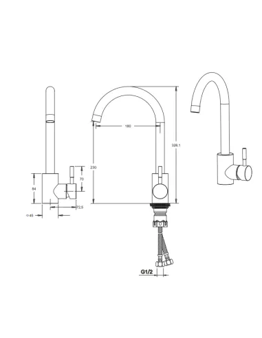 Змішувач для кухні Venta VS402US-black-03, нержавіюча сталь, чорний