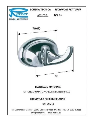 Крючок для полотенец Remer 900 NV50 двойной - 1