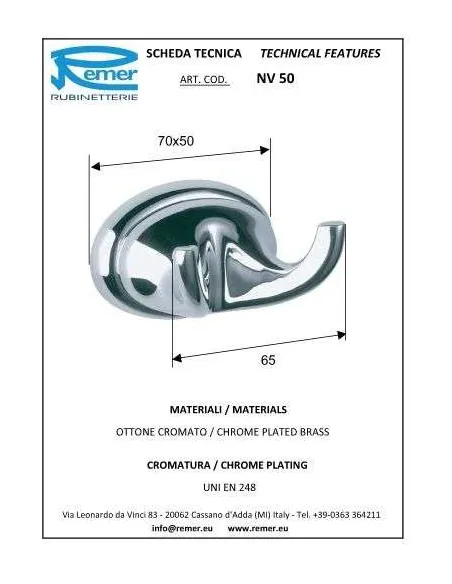 Крючок для полотенец Remer 900 NV50 двойной - 1 Крючок для полотенец Remer 900 NV50 двойной - 1
