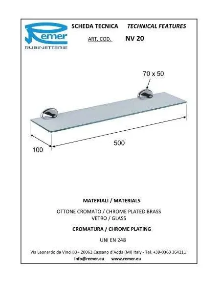 Полиця Remer 900 NV20 (скло) - 1