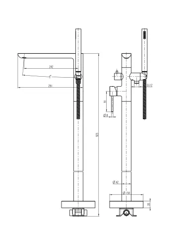 Смеситель для ванны Topaz Loft TLF 32113-H39-C, напольный, с душевым набором