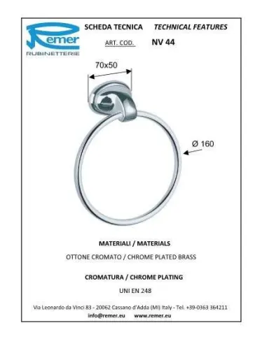 Полотенцедержатель Remer 900 NV44 кольцо, хром - 1