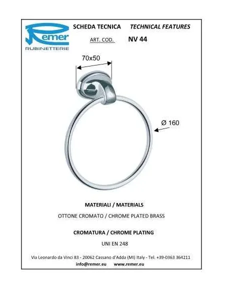 Полотенцедержатель Remer 900 NV44 кольцо, хром - 1