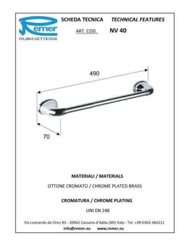 Полотенцедержатель Remer 900 NV40 40 см, хром - 1