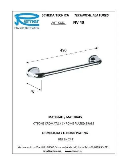 Полотенцедержатель Remer 900 NV40 40 см, хром - 1