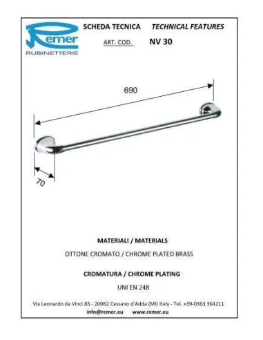 Рушникотримач Remer 900 NV30 (60 см, хром) - 1