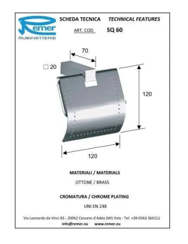 Тримач для туалетного паперу Remer Square SQ60 (з кришкою) - 1