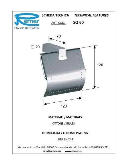 Тримач для туалетного паперу Remer Square SQ60 (з кришкою) - 1