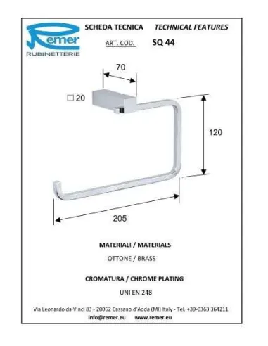Полотенцедержатель Remer Square SQ44 кольцо, хром - 1