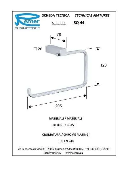 Полотенцедержатель Remer Square SQ44 кольцо, хром - 1