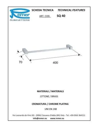 Рушникотримач Remer Square SQ40 (40 см, хром) - 1