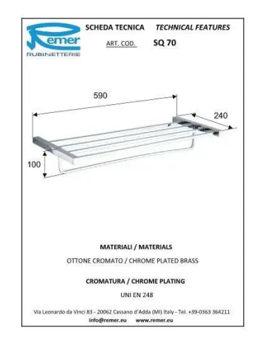 Рушникотримач Remer Square SQ70 (з полицею, 60 см, хром) - 1