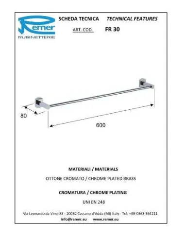 Рушникотримач Remer Forma FR30 (60 см, хром) - 1