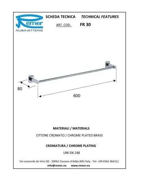Рушникотримач Remer Forma FR30 (60 см, хром) - 1