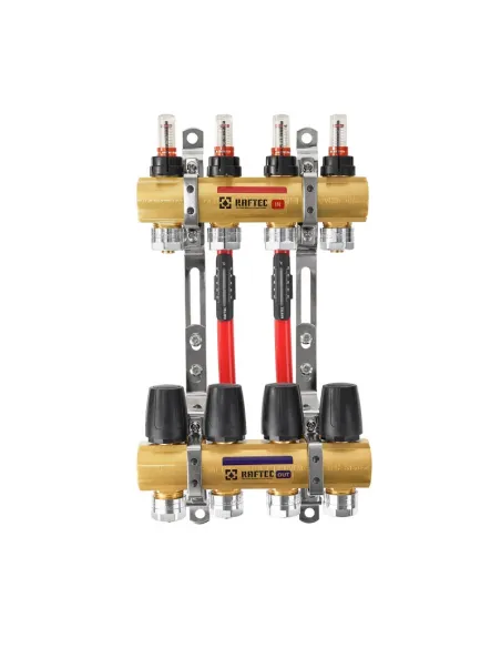 Колектор для теплої підлоги Raftec LCR-1.7 Gold 7 виходів, з витратомірами, 1 дюйм
