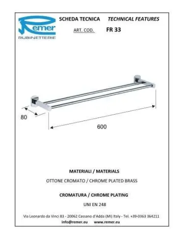 Полотенцедержатель Remer Forma FR33 двойной, 60 см, хром - 1