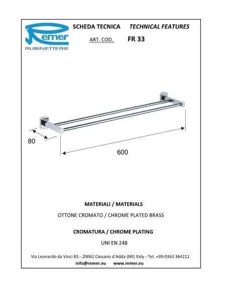 Полотенцедержатель Remer Forma FR33 двойной, 60 см, хром - 1