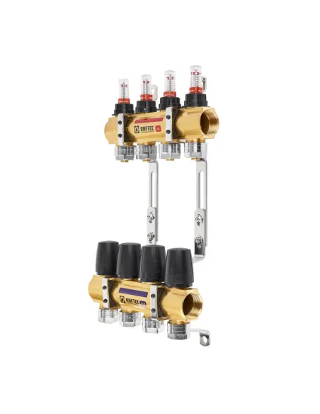 Колектор для теплої підлоги Raftec LCR-1.10 Gold 10 виходів, з витратомірами, 1 дюйм