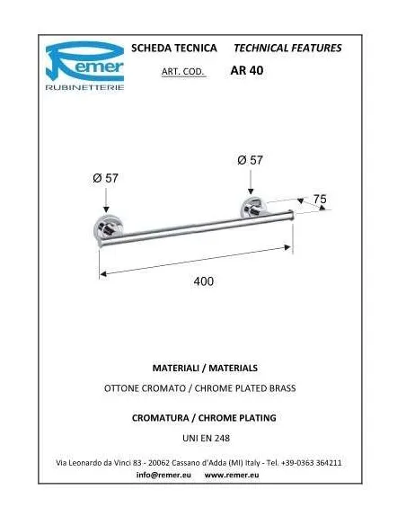 Рушникотримач Remer Arte AR40 (40 см, хром) - 1