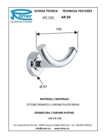 Крючок для полотенец Remer Arte AR50 двойной - 1