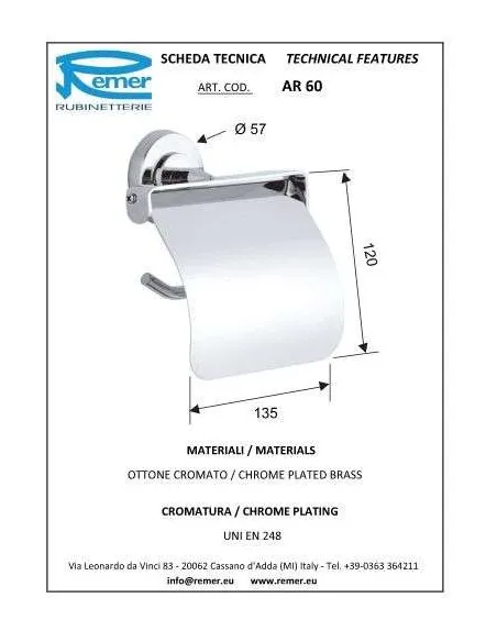 Тримач для туалетного паперу Remer Arte AR60 (з кришкою) - 1