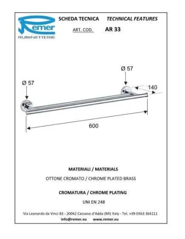 Полотенцедержатель Remer Arte AR33 двойной, 60 см, хром - 1