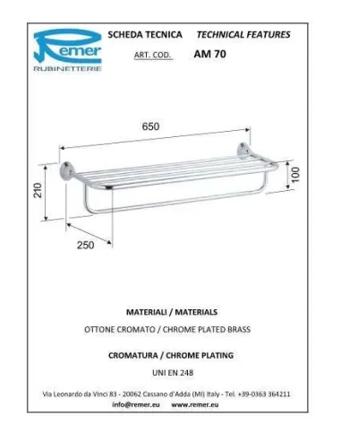 Рушникотримач Remer Amica AM70 (з полицею, 60 см, хром) - 1