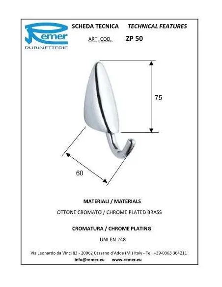 Гачок Remer Zip ZP50 (одинарний) - 1