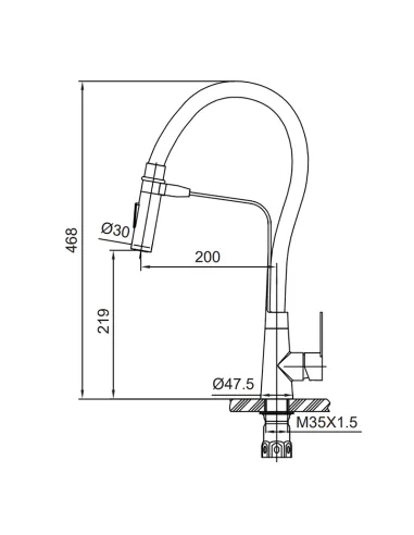 Змішувач для кухні Koer KI-70022-02 SUS304 з гнучким виливом, нержавіюча сталь, чорний