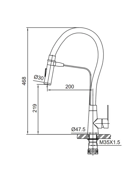 Смеситель для кухни Koer KI-70022-02 SUS304 с гибким изливом, нержавеющая сталь, черный