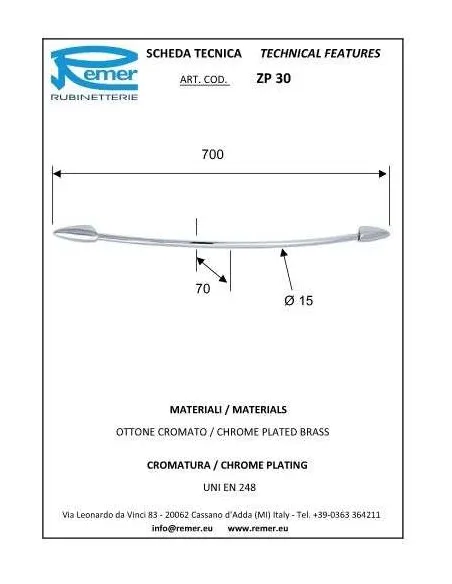 Рушникотримач Remer Zip ZP30 (60 см, хром) - 1