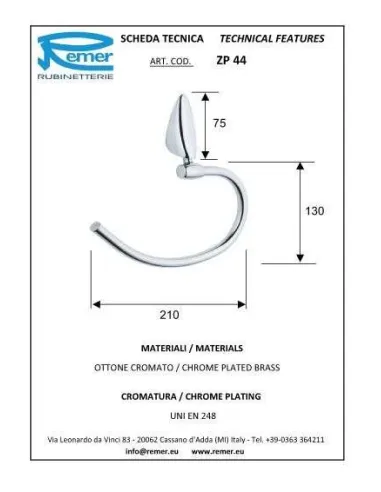 Рушникотримач Remer Zip ZP44 (півкільце, хром) - 1