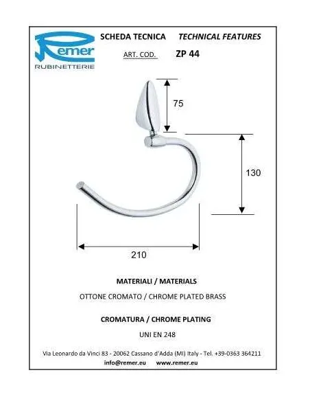 Рушникотримач Remer Zip ZP44 (півкільце, хром) - 1