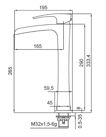 Змішувач для умивальника Koer KB-15007-04 високий, каскадний вилив, білий