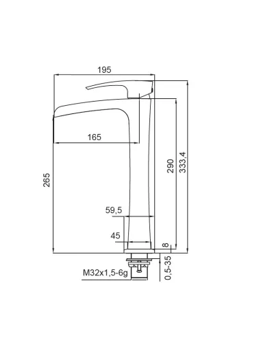 Змішувач для умивальника Koer KB-15007-05 високий, каскадний вилив, чорний