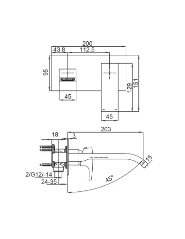 Смеситель для умывальника Koer KB-16007-05 скрытого монтажа, черный